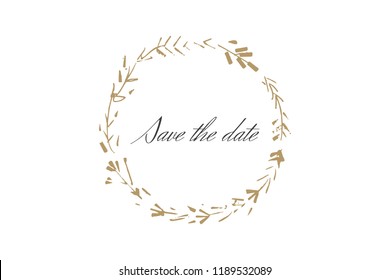Vector postcard with hand drawn boho frame and lettering font. Isolated on white background