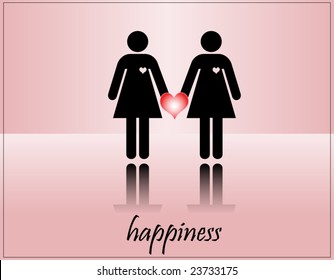 vector postcard - HAPPINESS - gay loving women concept