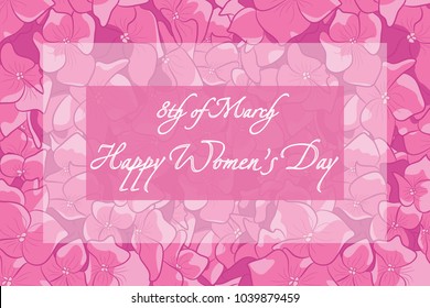 Vector Postcard of Happy Women's Day. Pink Poster of 8th of March. Vector Invintation of International Holiday