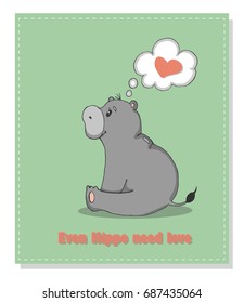 Vector postcard with hippo. hippo with love. Dream