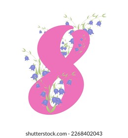 Vector postcard for International Women's Day. March 8th. Vector illustration with the number 8 and bells, flowers. a design element.