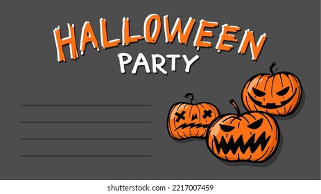 Vector postcard is an invitation to a Halloween party. Funny pumpkins vector illustration.