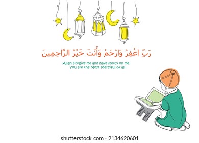  A vector postcard Of a kid welcoming Ramadan With dua of 1st ten days of Ramadan