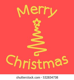 Vector postcard merry christmas with christmas tree and star on red background