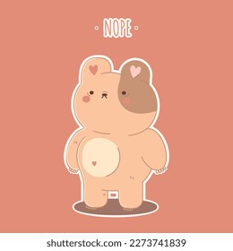 Vector postcard, message, print cute teddy bear says NOPE. Cartoon teddy bear in beige color