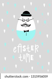 Vector postcard with nursery easter egg with easter phrases. Friendship day, easter, birthday, children's or teenager party
