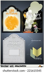 Vector postcard on Halloween with a funny witch who brews a potion of the grave 