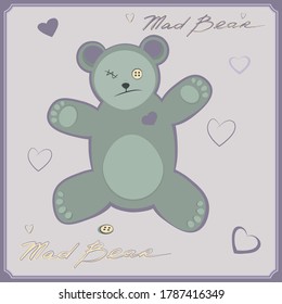 vector postcard and pale green mad teddy bear 