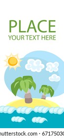 Vector postcard with palms, blue sky and ocean