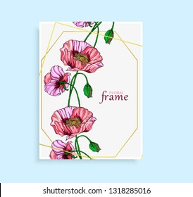 Vector postcard with pink poppy flowers. Flower arrangement with pink poppy flowers.