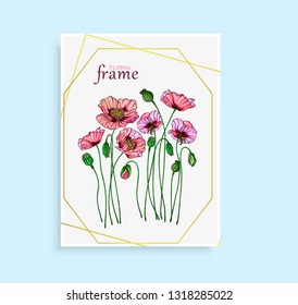 Vector postcard with pink poppy flowers. Flower arrangement with pink poppy flowers.