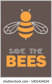 Vector postcard or poster motive with honey bee illustration and text 'Save the Bees'