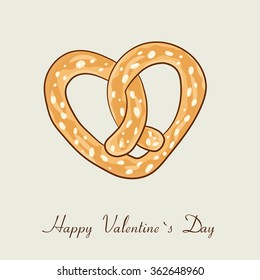 Vector. Postcard with pretzel. Happy valentines day