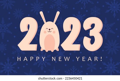 Postal vectorial con conejo. Felicitaciones por el Año Nuevo Chino. 2023 año del conejo.