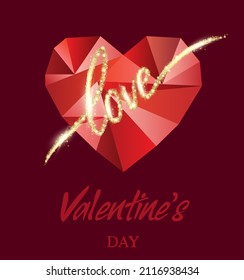 Vector postcard with red heart and gold glitter brushes stroke text for your gift and wedding invitations