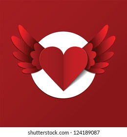Vector postcard - red heart with wings