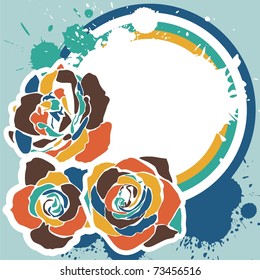 vector postcard with retro flowers on blue background. Vector illustration