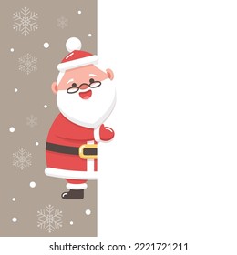 santa claus de postal vectorial buscando por detrás de un fondo blanco