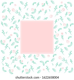 Vector Postcard Spring Flowers Rose Pink Green Grass Love Sale Illustration Card Invention Wedding Sammer Elegant Tulip
