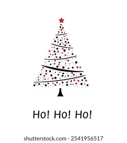 Vector postcard with stylish abstract New Year tree - an effective and modern way to congratulate on the holiday! Black and red tree on a white background attracts attention with its minimalism.