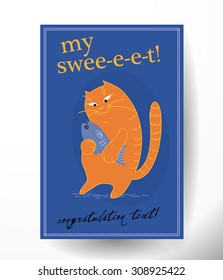 Vector postcard template with cute animal character and text message.