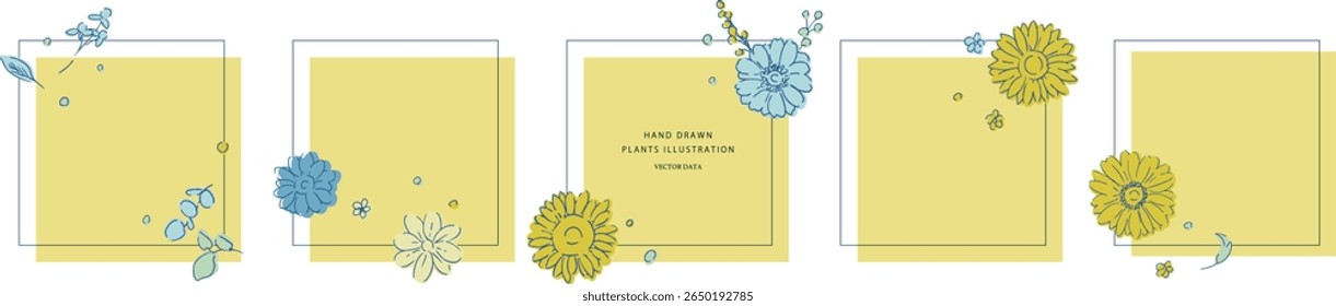 Vector postcard template with flowers, plants and trees. Summer color plant invitation design template.