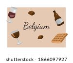 Vector postcard with typical Belgian food and drink