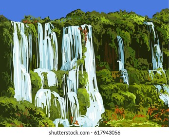 Vector postcard with waterfall for your design