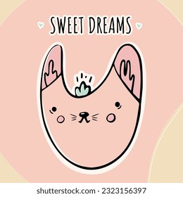 Vector for postcard,fox cat sweet dreams message