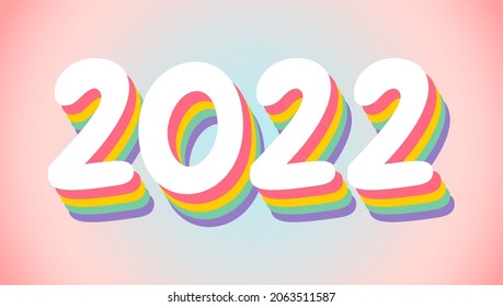 Afiche vectorial con 2022 sobre el fondo rosado para Navidad y Año Nuevo en estilo retro. Postal de Año Nuevo 2022.