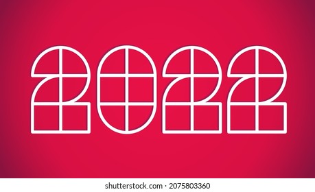 Afiche vectorial con 2022 sobre fondo rojo para Navidad y Año Nuevo. Postal de Año Nuevo 2022.