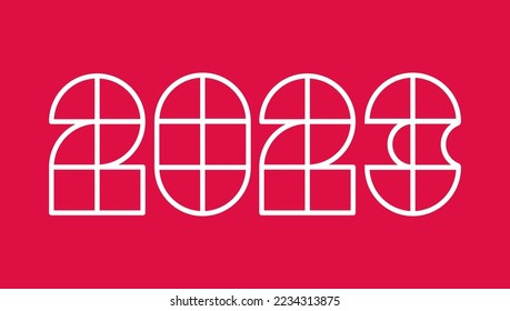 Afiche vectorial con 2023 sobre el fondo rojo para Navidad y Año Nuevo. Postal de Año Nuevo 2023. 