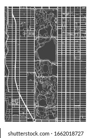 Vector poster A4 of roads and streets near Central Park, Manhattan, New York City with roads and streets, Upper East Side and Upper West Side, Central Manhattan with rectangular park