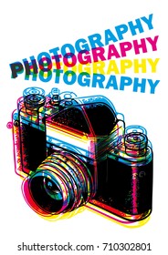 Vector Poster About Photography. Illustration Of A Colorful Camera. Overlay Design.