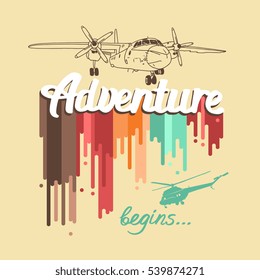 Vector poster "Adventure begins..." with airplanes