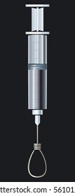 Vector poster against drug abuse: a syringe ends gallows. There is room for inscriptions: for you?