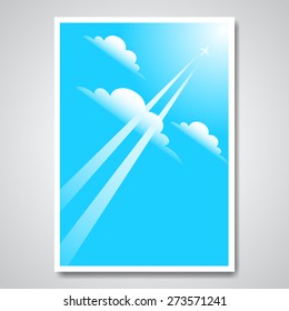 Vector poster with airplane in the sky