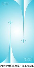 Vector poster with airplanes and airplane stream jets, minimalistic style, card for travel agencies, aviation companies. Realistic 3D airplane in the sky.