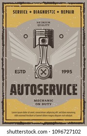 Vector poster autoservice on duty. Service, diagnostic and repair cars design banner. Autoservice premium quality concept. Vintage design for car repair service company, creative poster.