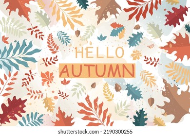 Vector poster with autumn leaves on a watercolor background. Autumn background.