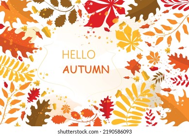 Afiche vectorial con hojas de otoño sobre un fondo de acuarela. Fondo otoñal.