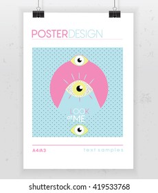 Vector Poster Background . Template Poster . Poster design . In this document, in light frame hanging with clips on a light background . vector illustration. Vector layout - EPS 10. poster