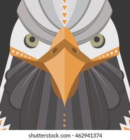 Vector poster of a bald eagle  made in trendy flat style. USA bird symbol.  Perfect for travel magazine or t-shirt design with cute bird character.