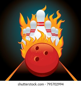 Vector poster ball and pin for bowling 