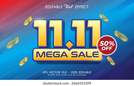 Vector poster or banner of 11.11 shopping day with editable text
