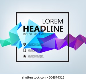 Vector Poster, Banner, Flyer, Cover, Brochure Template design. Modern crystal 3d shape with text space and square