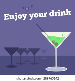 Vector poster, banner with goblet of martini and olives