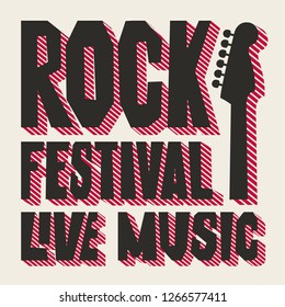 Vector poster or banner for Rock Festival of live music with neck of electric guitar. Creative lettering for t-shirt design in modern style