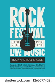 Vector poster or banner for Rock Festival of live music with an electric guitar and place for text. Rock and roll is alive