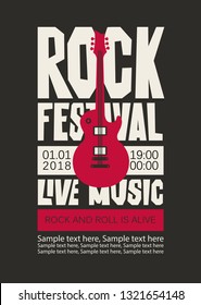 Vector poster or banner for Rock Festival of live music with an electric guitar and place for text on the back background. Rock and roll is alive.